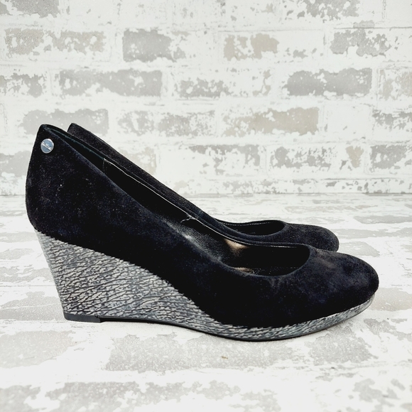 Calvin Klein Black Suede Slip On Evening/Office Silver Wedge Heels D121 - Picture 5 of 12